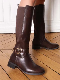 Clearance La Modeuse Bottes cavalières stretch à boucle Marron