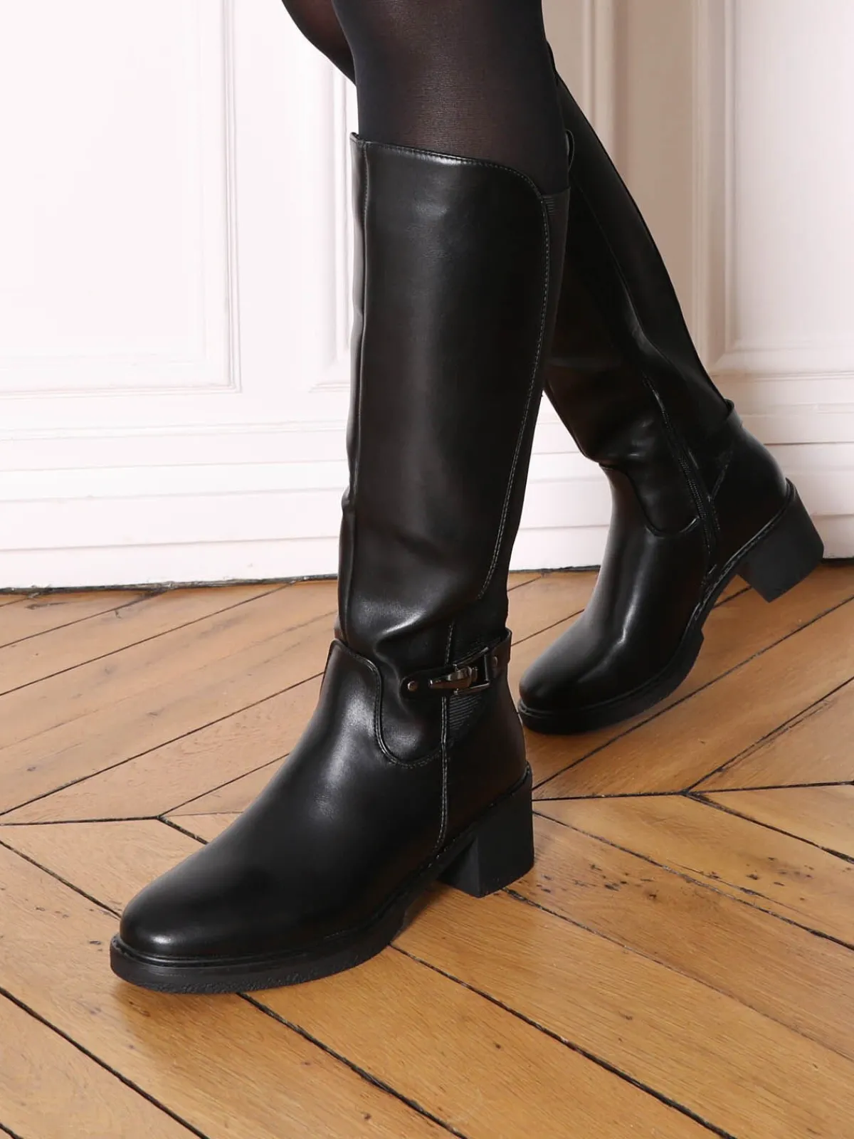 Outlet La Modeuse Bottes cavalières stretch à talon Noir