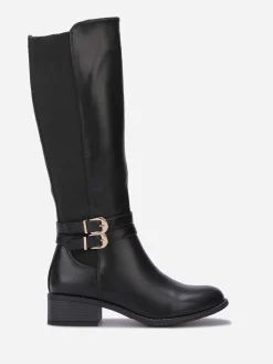 Discount La Modeuse Bottes cavalières stretch à boucles Noir