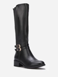 Discount La Modeuse Bottes cavalières stretch à boucles Noir
