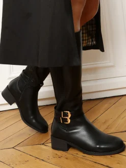Discount La Modeuse Bottes cavalières stretch à boucles Noir