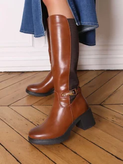 Online La Modeuse Bottes cavalières stretch à talon Camel