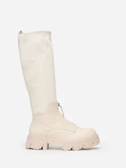 Discount La Modeuse Bottes chaussettes zippées devant Beige