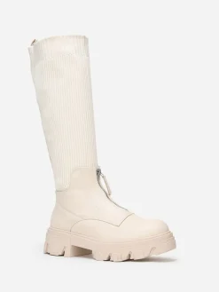 Discount La Modeuse Bottes chaussettes  zippées devant Beige