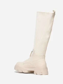 Discount La Modeuse Bottes chaussettes  zippées devant Beige