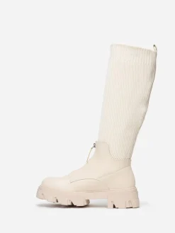 Discount La Modeuse Bottes chaussettes  zippées devant Beige