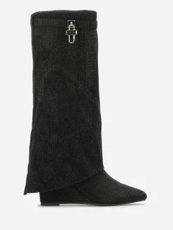 Hot La Modeuse Bottes compensées à revers et strass Noir