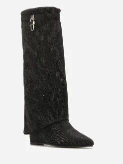 Hot La Modeuse Bottes compensées à revers et strass Noir