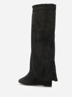 Hot La Modeuse Bottes compensées à revers et strass Noir