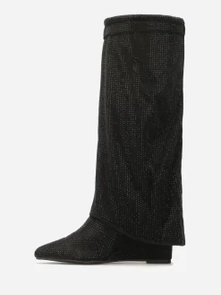 Hot La Modeuse Bottes compensées à revers et strass Noir