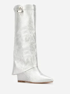 Hot La Modeuse Bottes compensées à revers et strass Argenté