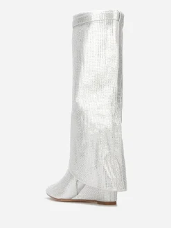 Hot La Modeuse Bottes compensées à revers et strass Argenté