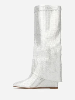 Hot La Modeuse Bottes compensées à revers et strass Argenté