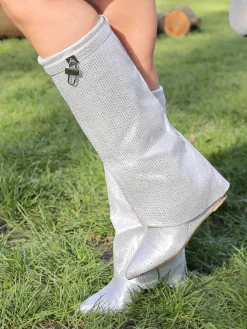 Hot La Modeuse Bottes compensées à revers et strass Argenté