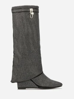 La Modeuse Bottes compensées à revers et strass