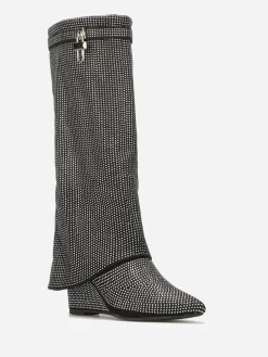 La Modeuse Bottes compensées à revers et strass