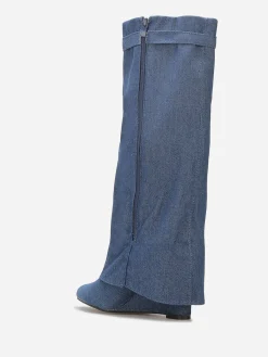 Online La Modeuse Bottes compensées trompe-l'oeil en denim Bleu