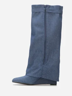 Online La Modeuse Bottes compensées trompe-l'oeil en denim Bleu