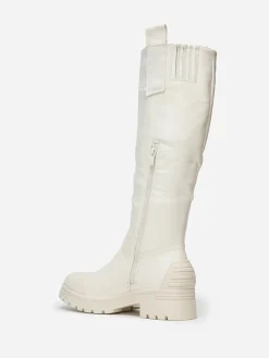Clearance La Modeuse Bottes crantées avec motifs en relief Beige
