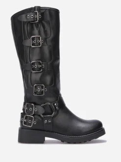 New La Modeuse Bottes en simili à multiples boucles Noir