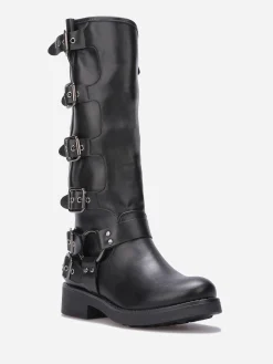 New La Modeuse Bottes en simili à multiples boucles Noir