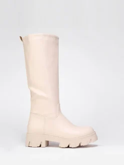Hot La Modeuse Bottes en simili à semelle crantée Beige
