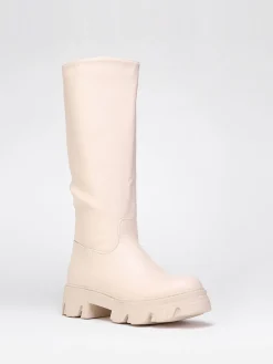 Hot La Modeuse Bottes en simili  à semelle crantée Beige