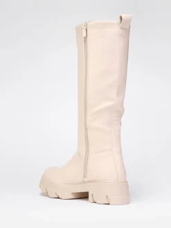 Hot La Modeuse Bottes en simili  à semelle crantée Beige