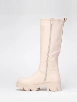 Hot La Modeuse Bottes en simili  à semelle crantée Beige