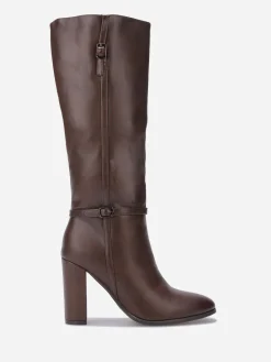 Discount La Modeuse Bottes en simili à talon et brides Marron