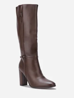 Discount La Modeuse Bottes en simili à talon et brides Marron