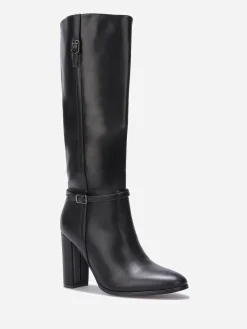 Sale La Modeuse Bottes en simili à talon et brides Noir