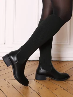 Clearance La Modeuse Bottes en simili effet chaussettes Noir