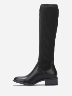 Clearance La Modeuse Bottes en simili effet chaussettes Noir