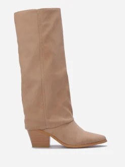 Sale La Modeuse Bottes en suédine à revers Taupe