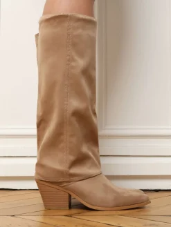 Sale La Modeuse Bottes en suédine à revers Taupe