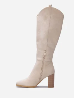 New La Modeuse Bottes en suédine à talon Beige