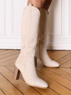 New La Modeuse Bottes en suédine à talon Beige