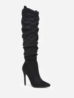 La Modeuse Bottes  en suédine à talon fin et bout pointu Noir