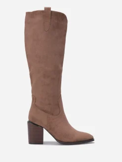 New La Modeuse Bottes en suédine avec pièce métallique Taupe