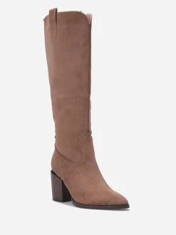 New La Modeuse Bottes en suédine avec pièce métallique Taupe