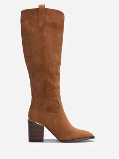 New La Modeuse Bottes en suédine avec pièce métallique Camel