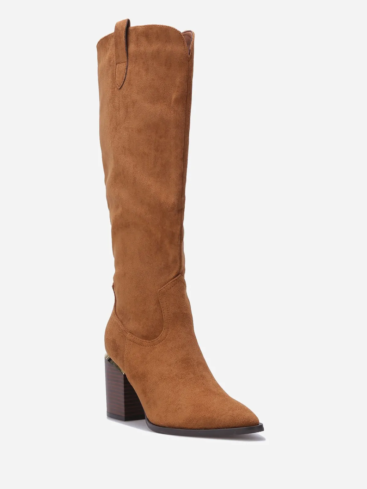 New La Modeuse Bottes en suédine avec pièce métallique Camel