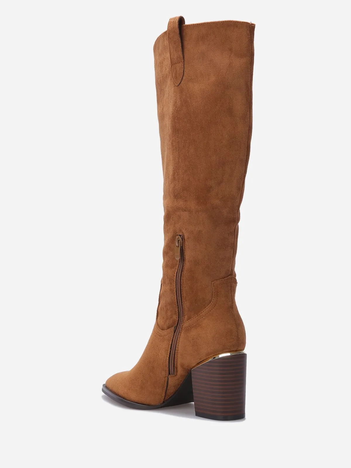 New La Modeuse Bottes en suédine avec pièce métallique Camel