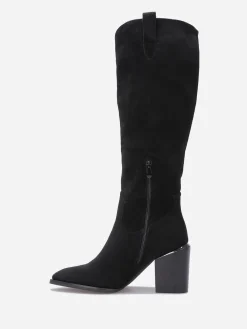 Sale La Modeuse Bottes en suédine avec pièce métallique Noir