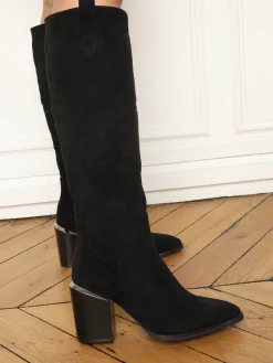 Sale La Modeuse Bottes en suédine avec pièce métallique Noir