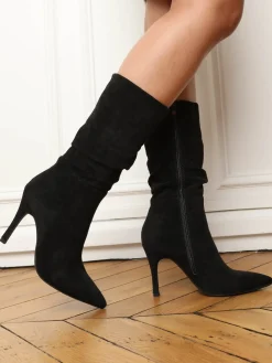 Hot La Modeuse Bottes froncées en suédine Noir