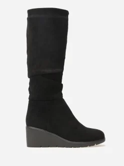 Sale La Modeuse Bottes plissées et compensées en suédine Noir