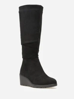 Sale La Modeuse Bottes plissées et compensées en suédine Noir