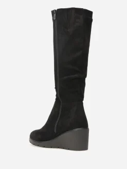 Sale La Modeuse Bottes plissées et compensées en suédine Noir